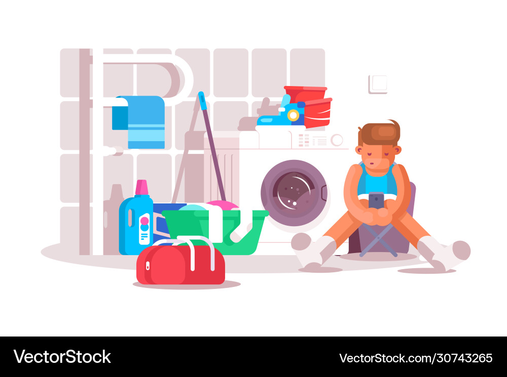 Guy in laundry room Guy in laundry room vector image