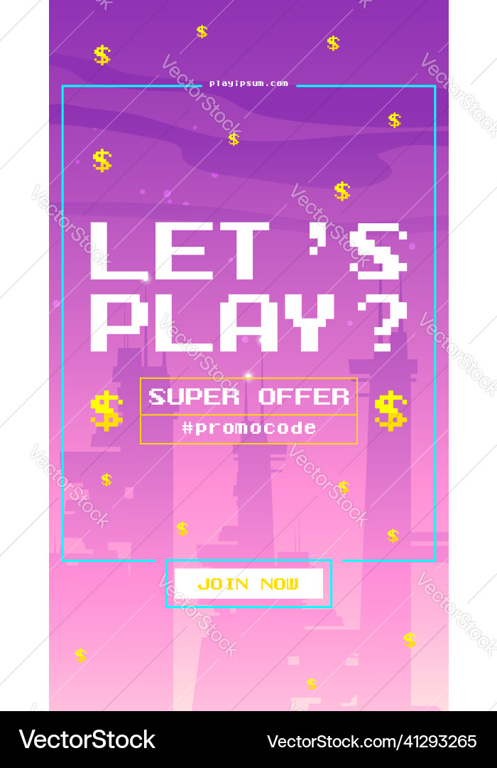 Lets play pixel art web banner for casino games Lets play pixel art web banner for casino games vector image