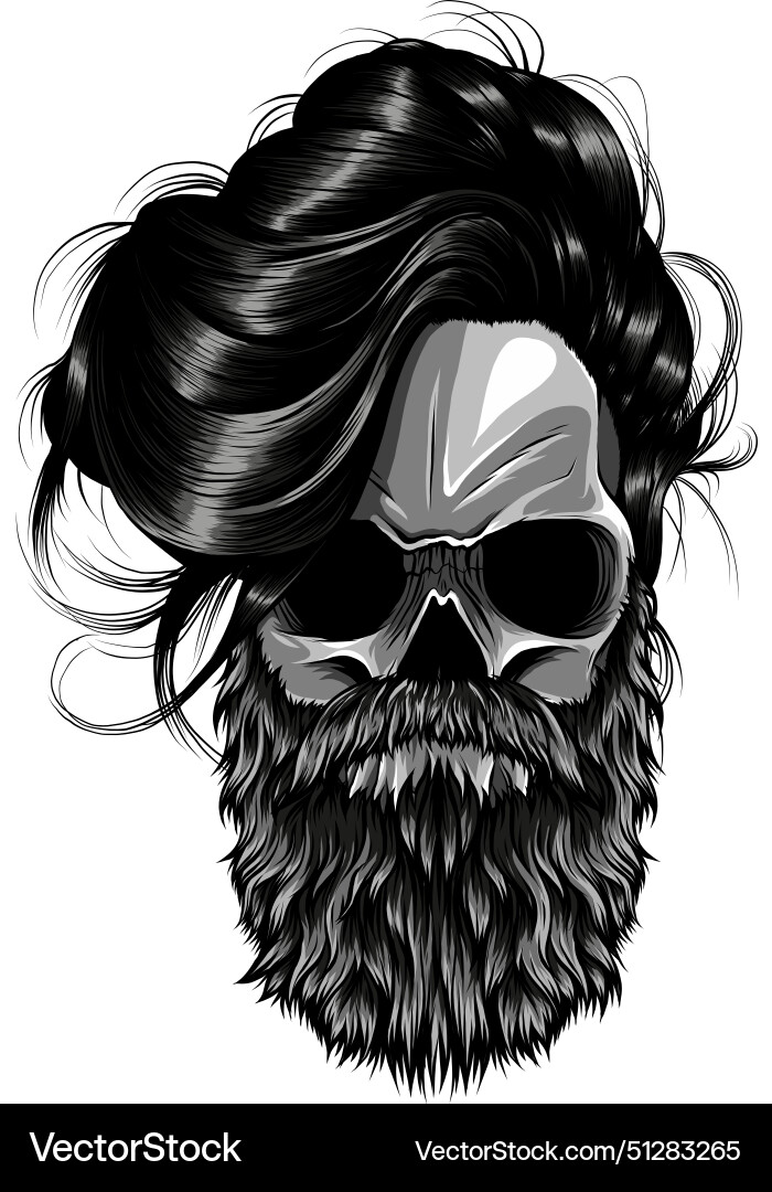 Monochrome skull with mustache and beard hipster Vector Image