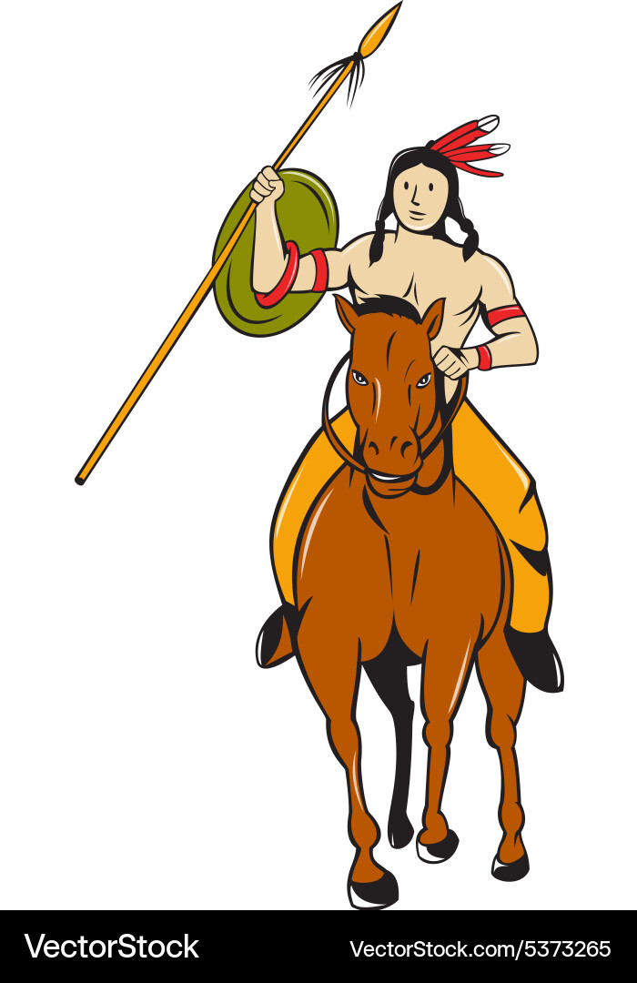 Native american indian brave riding pony cartoon Vector Image