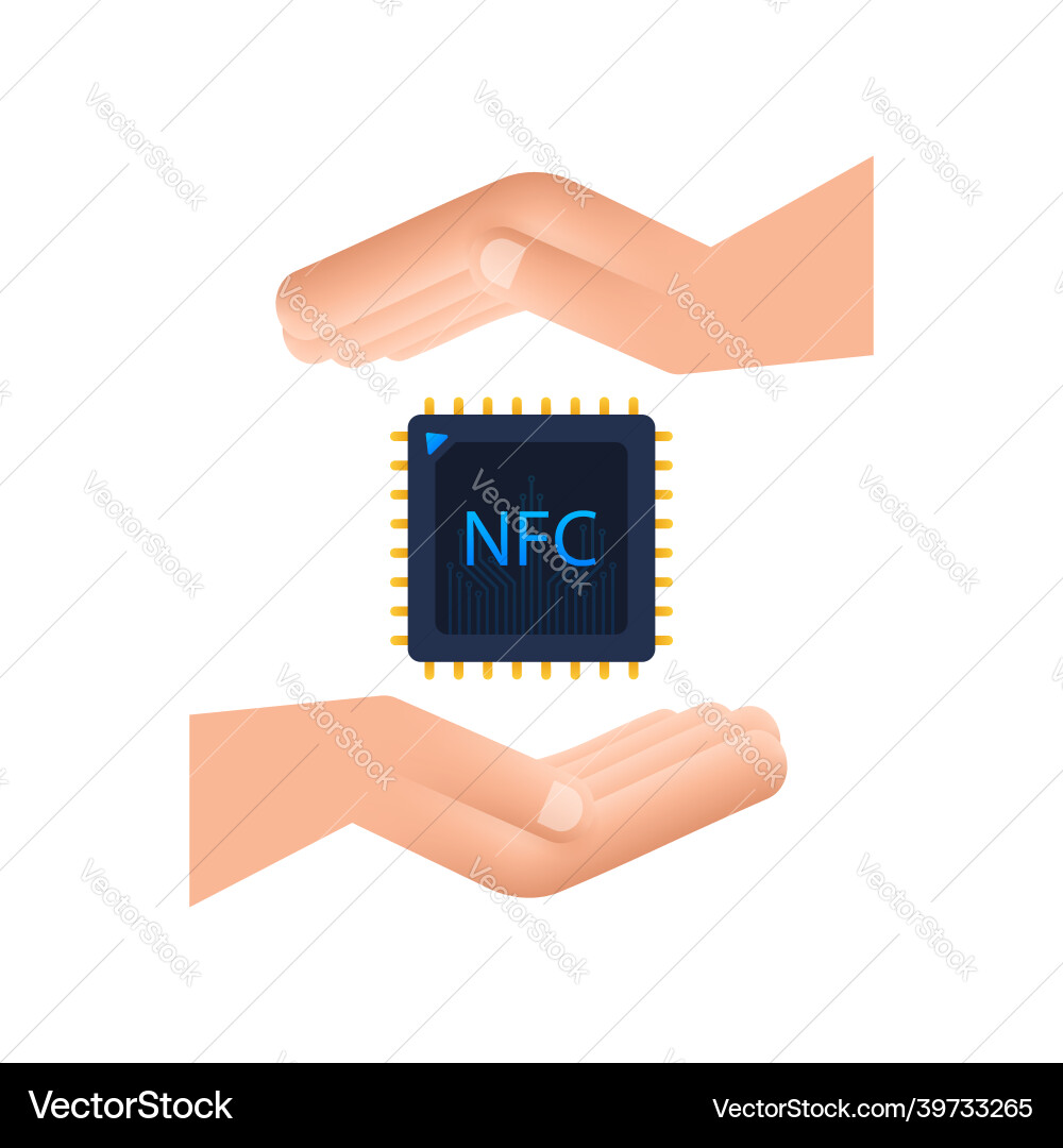 Nfc processor icon with hands chip near Nfc processor icon with hands chip near vector image