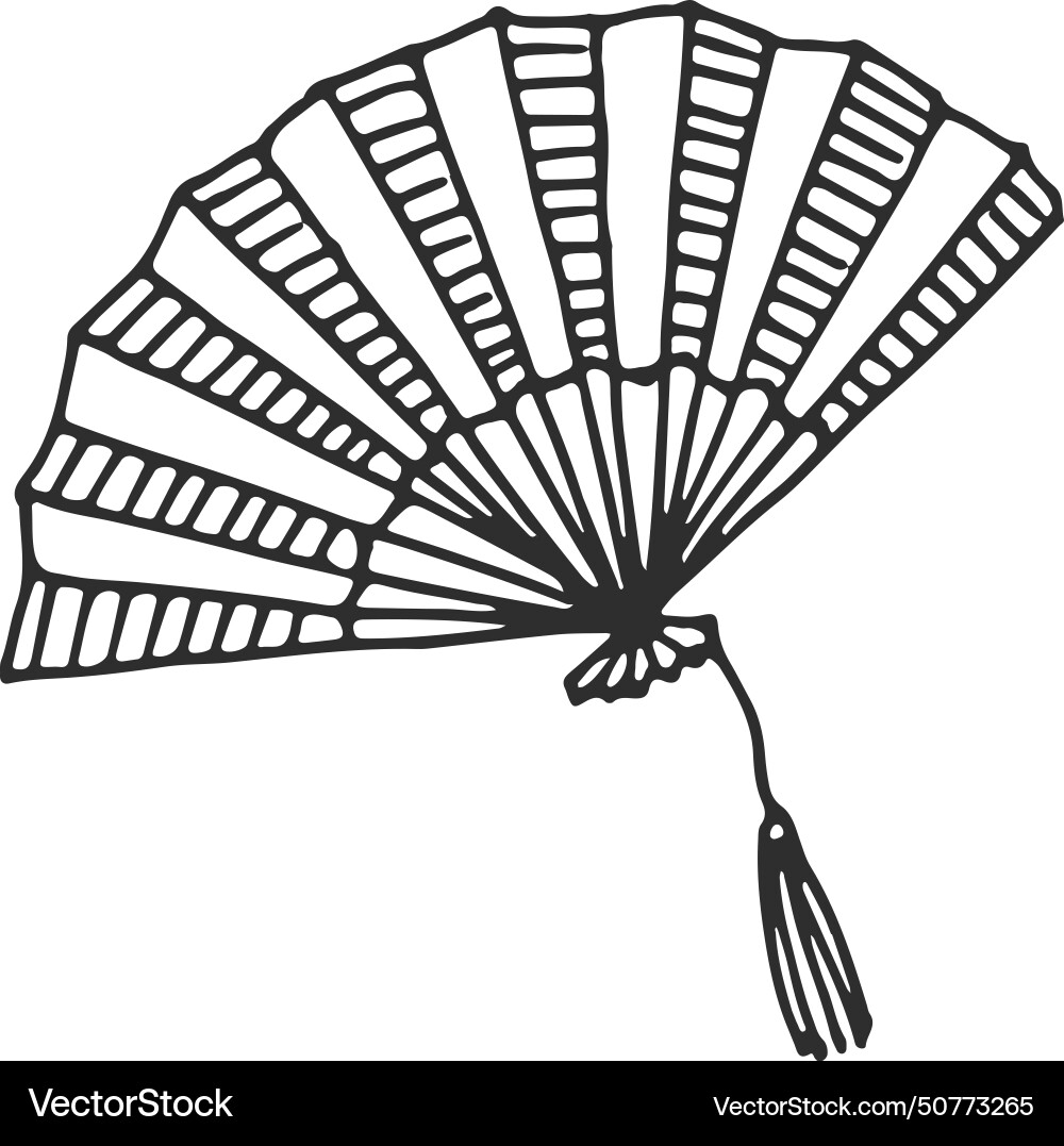 Paper fan doodle traditional summer accessory Vector Image