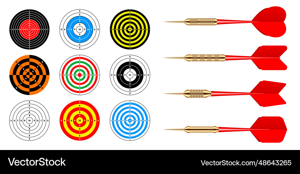 Paper targets with dart arrows shooting range vector image