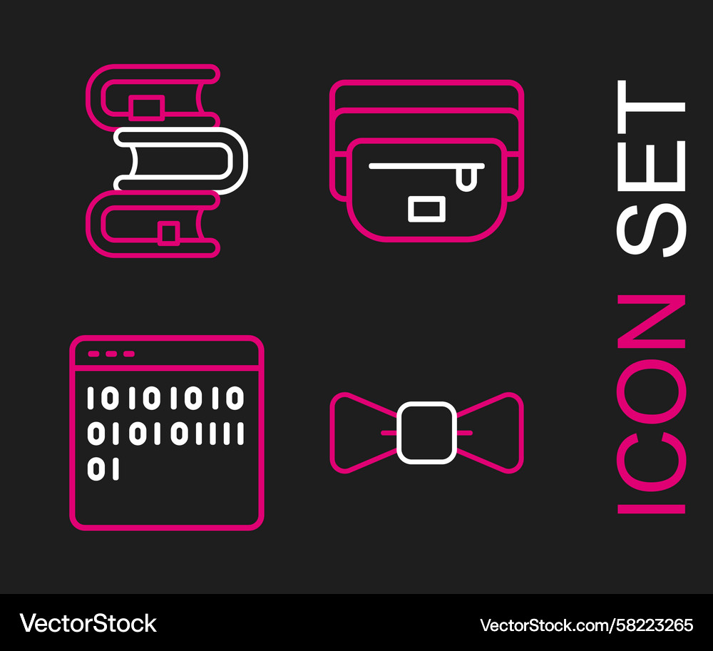 Set line bow tie binary code waist bag of banana Vector Image