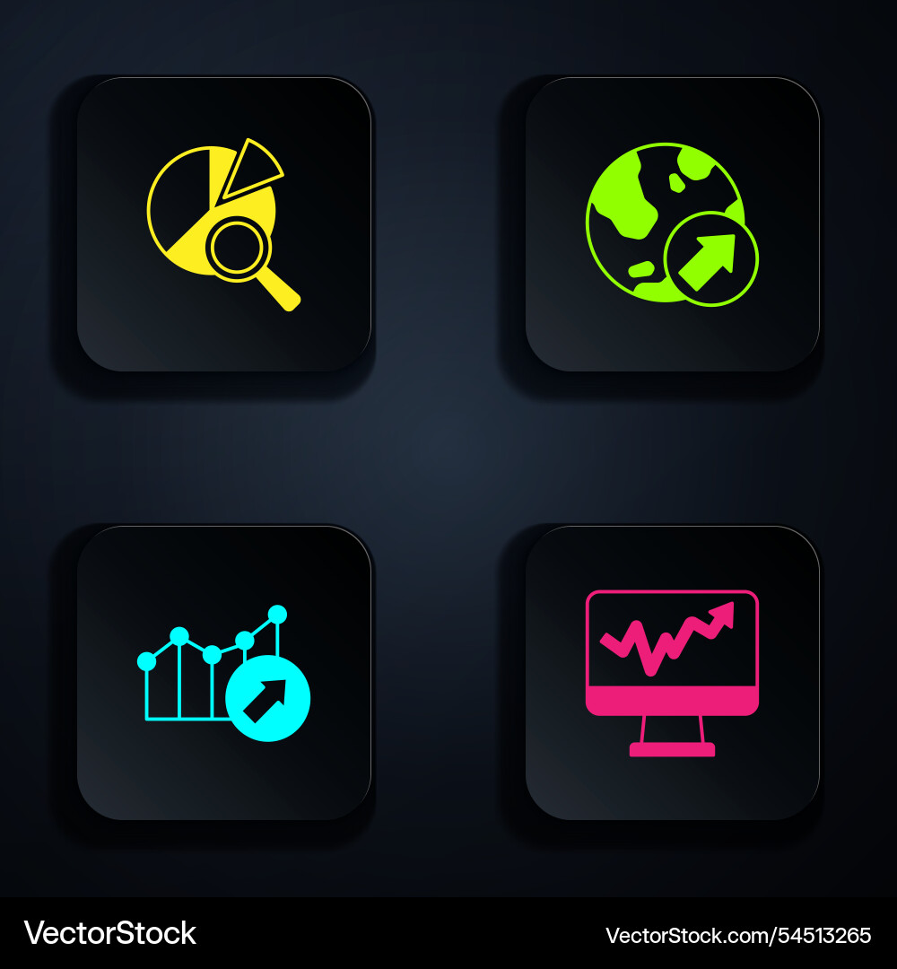 Set monitor with graph chart search data analysis Set monitor with graph chart search data analysis vector image