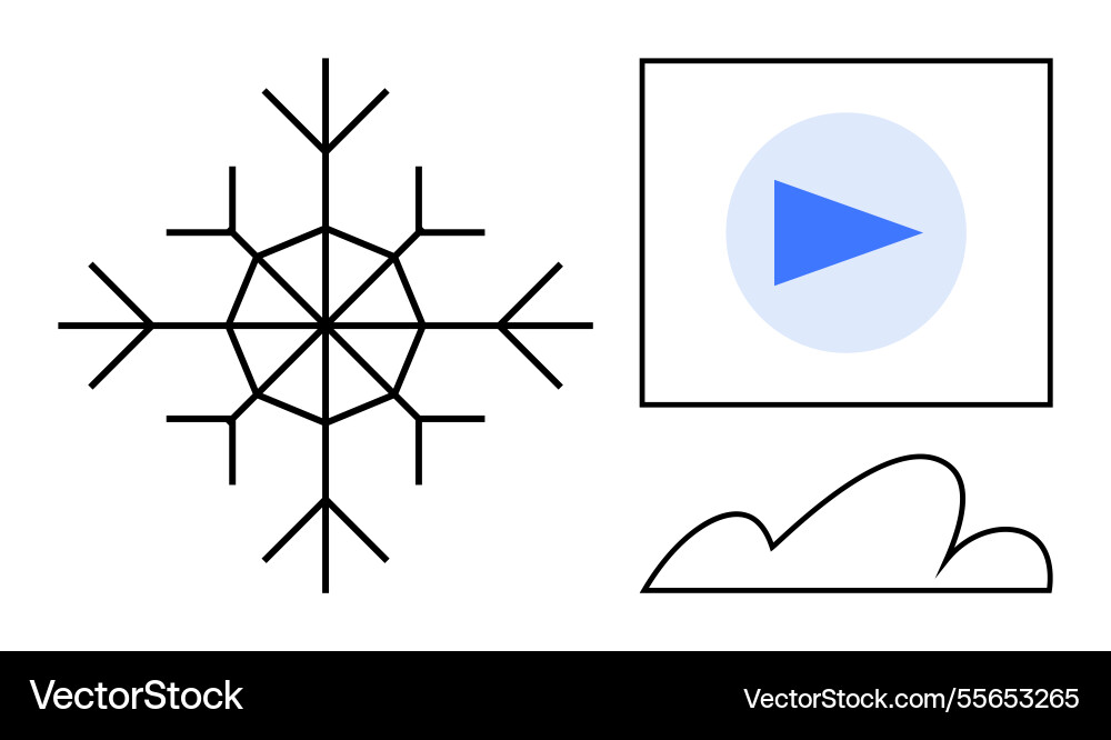 Snowflake play button and cloud Snowflake play button and cloud vector image