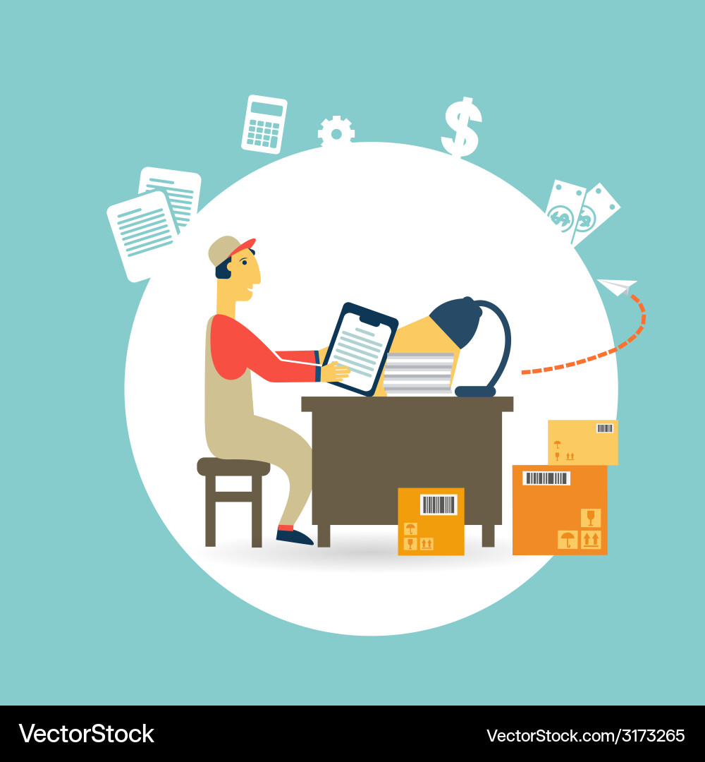 Worker checks the boxes vector image