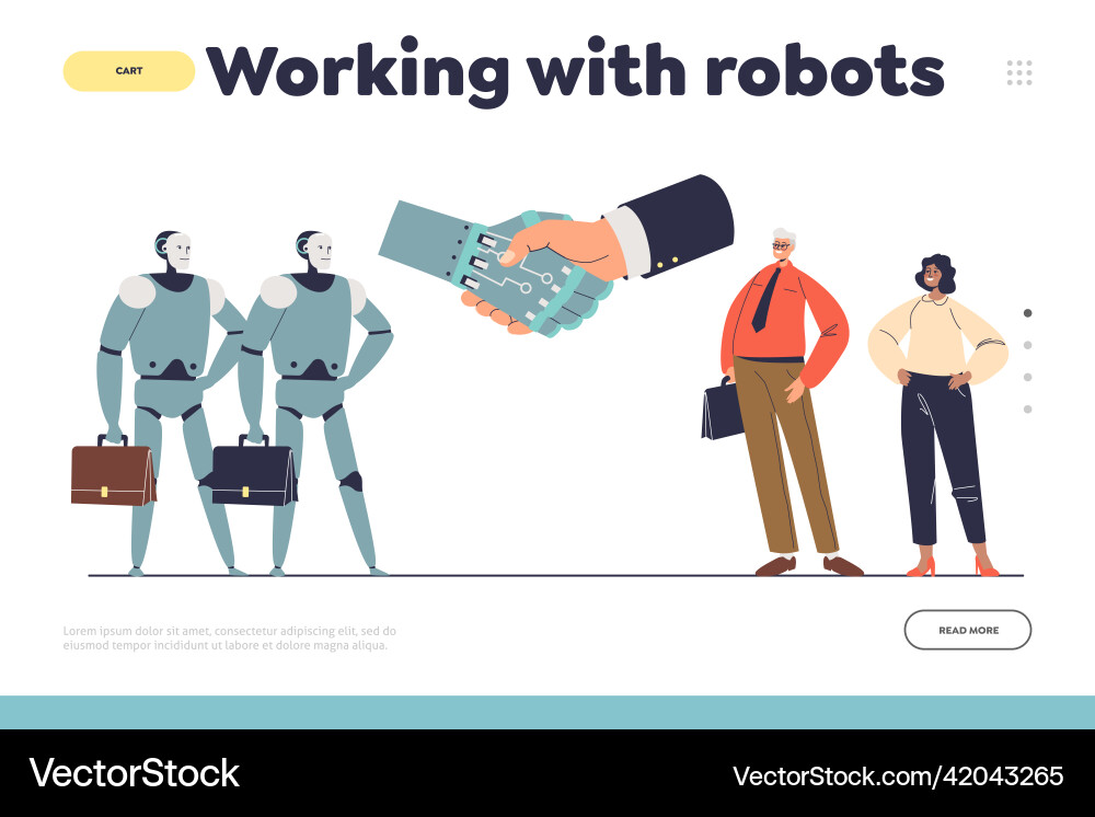 Working with robots concept of landing page Vector Image