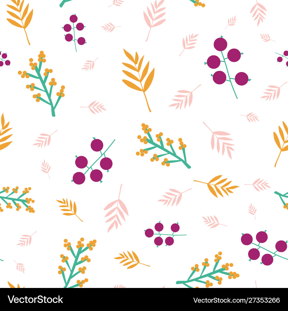 Autumn Berries & Leaves Pattern Vector Image