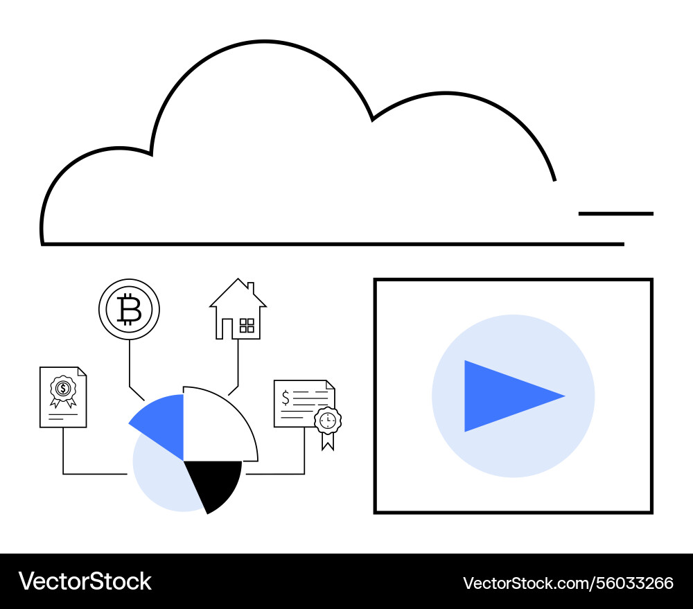 Cloud storage visualized with bitcoin property Cloud storage visualized with bitcoin property vector image