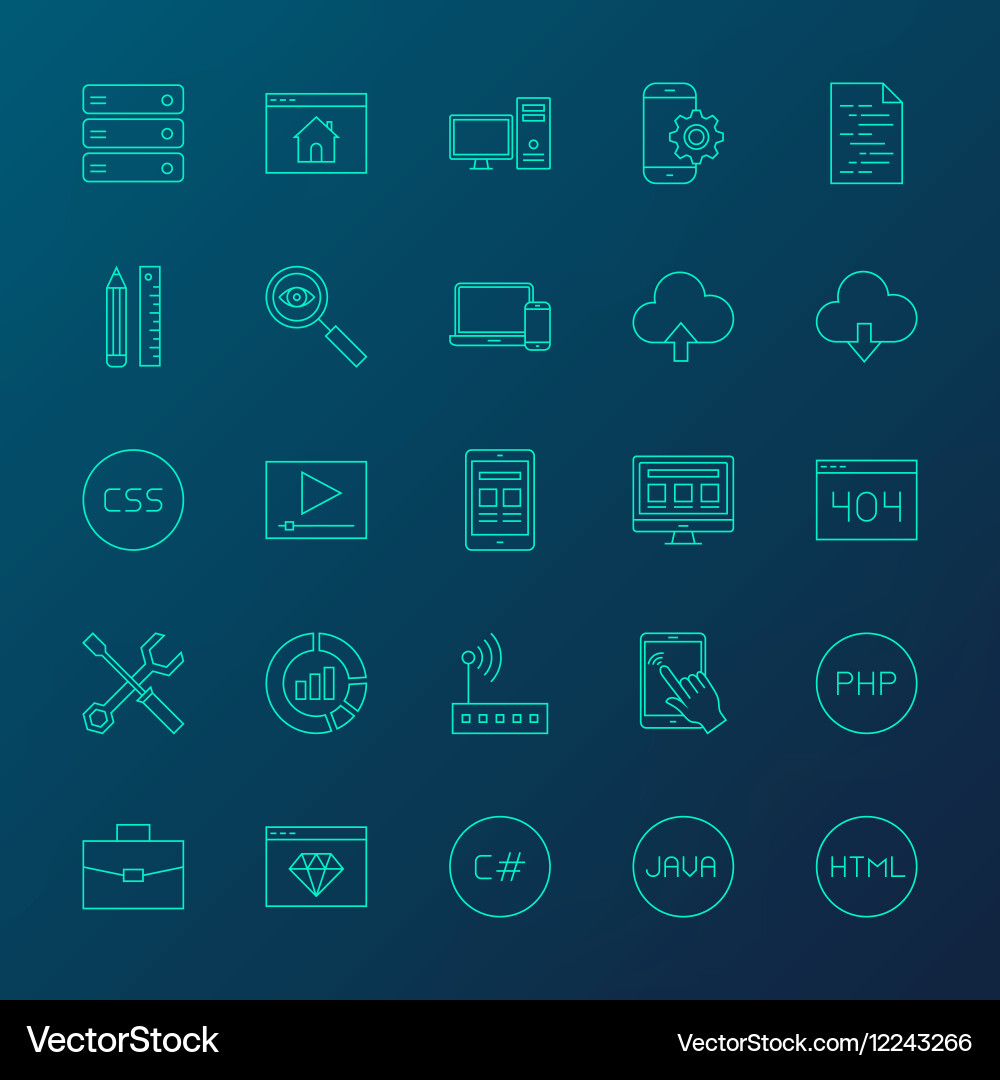 Coding resources line icons vector image