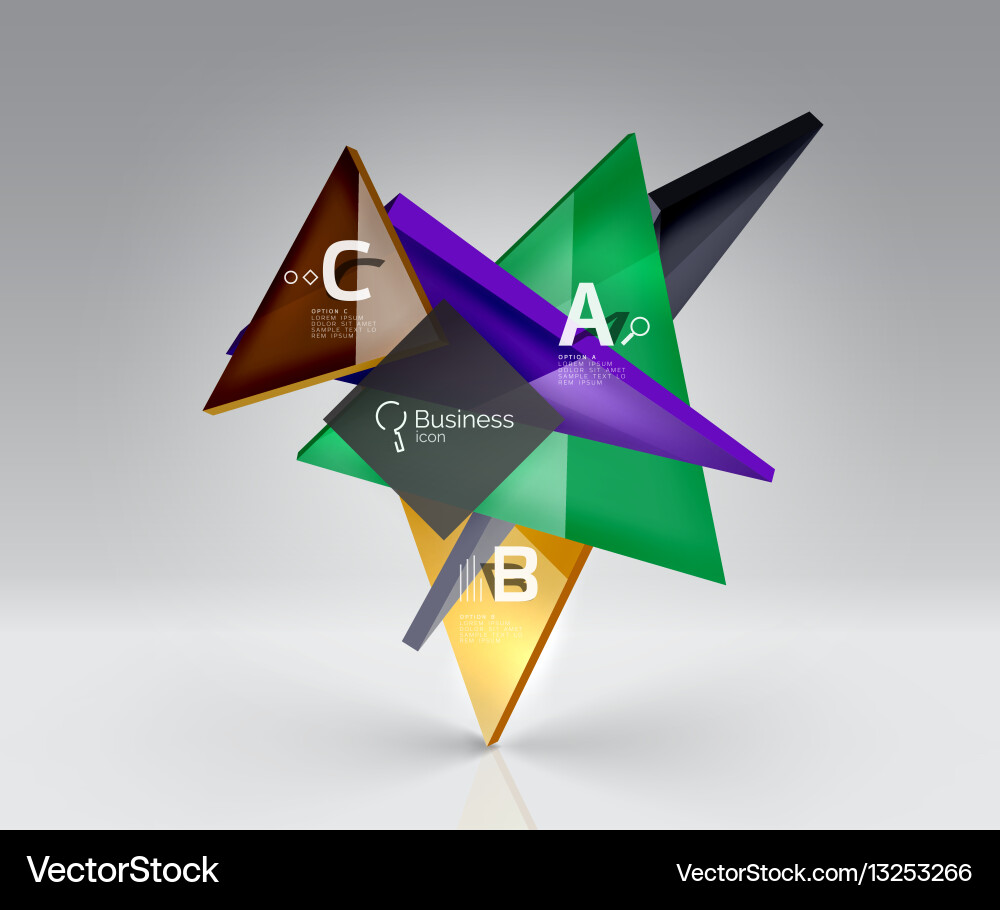 Glossy glass translucent triangles on 3d empty vector image