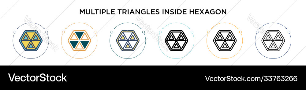 Multiple triangles inside hexagon icon in filled Vector Image