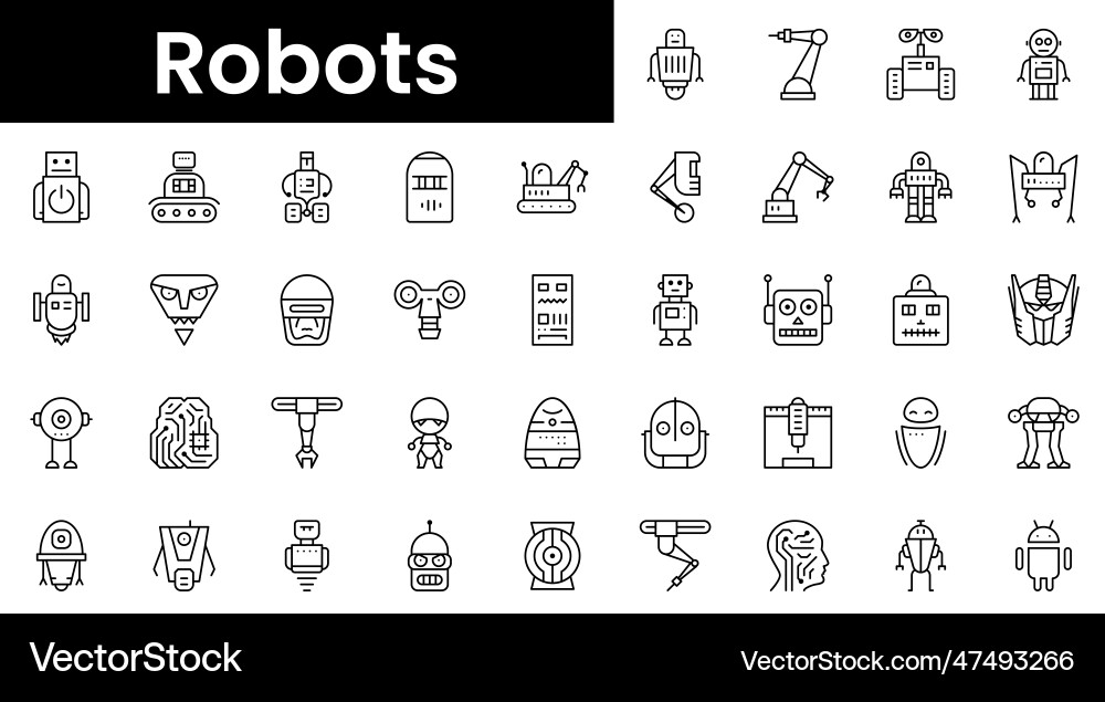 Set of outline robots icons minimalist thin Vector Image