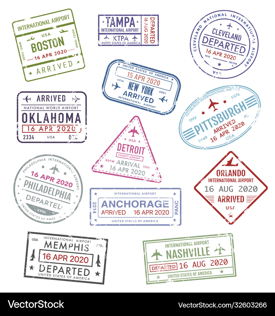 Stamps usa passport travel visa us airport Stamps usa passport travel visa us airport vector image