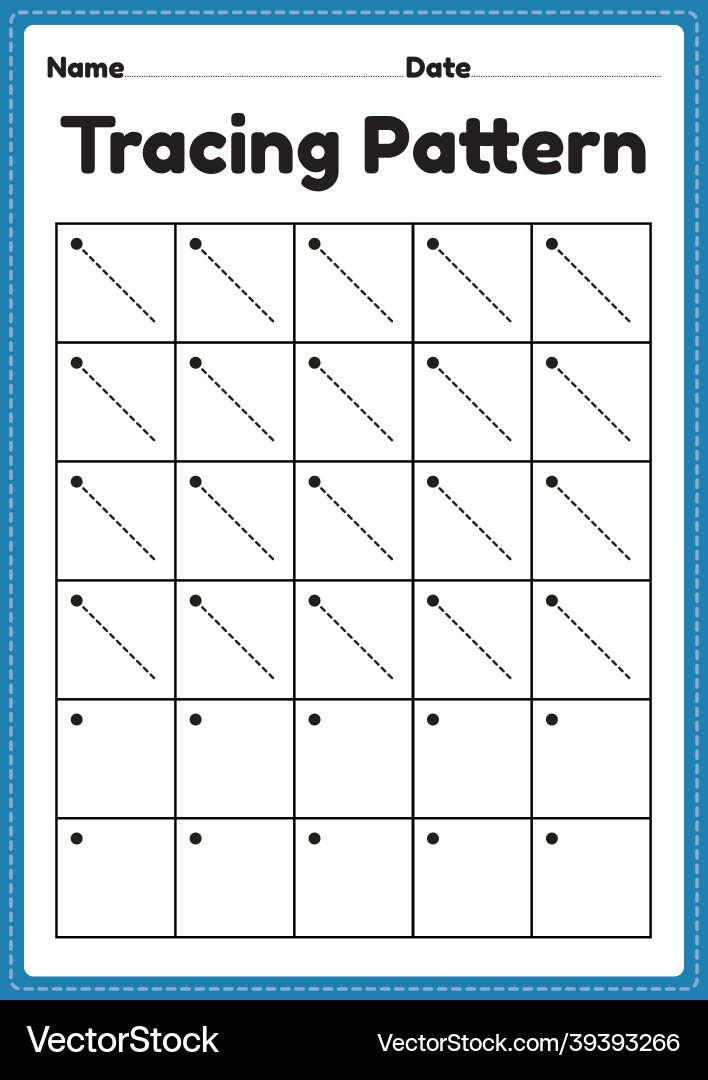 Tracing pattern left slanting lines worksheet Vector Image