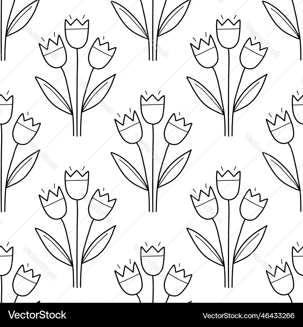 Tulip spring seamless pattern doodle Tulip spring seamless pattern doodle vector image