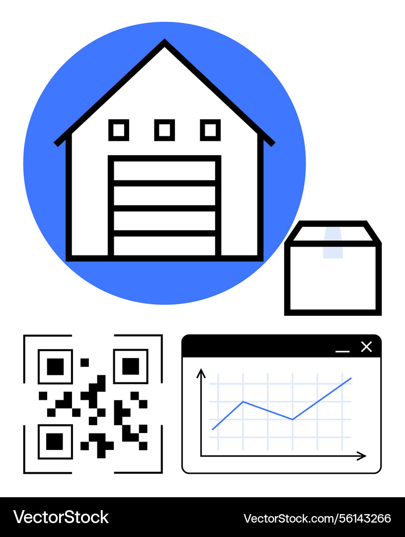 Warehouse qr code package and analytics Warehouse qr code package and analytics vector image