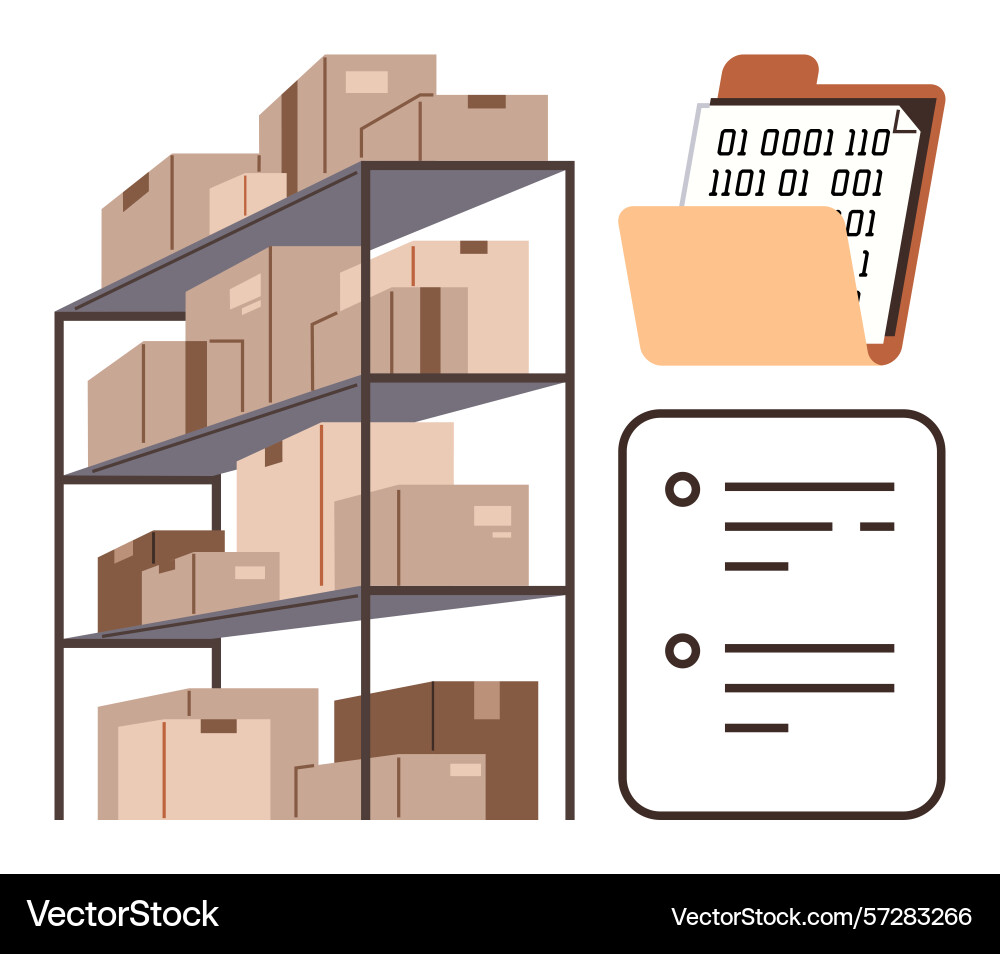 Warehouse shelf with boxes digital files Warehouse shelf with boxes digital files vector image