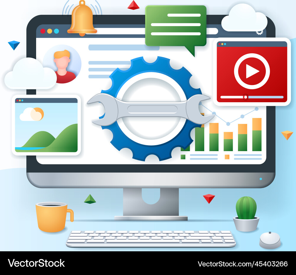 Website optimization banner in 3d style Website optimization banner in 3d style vector image