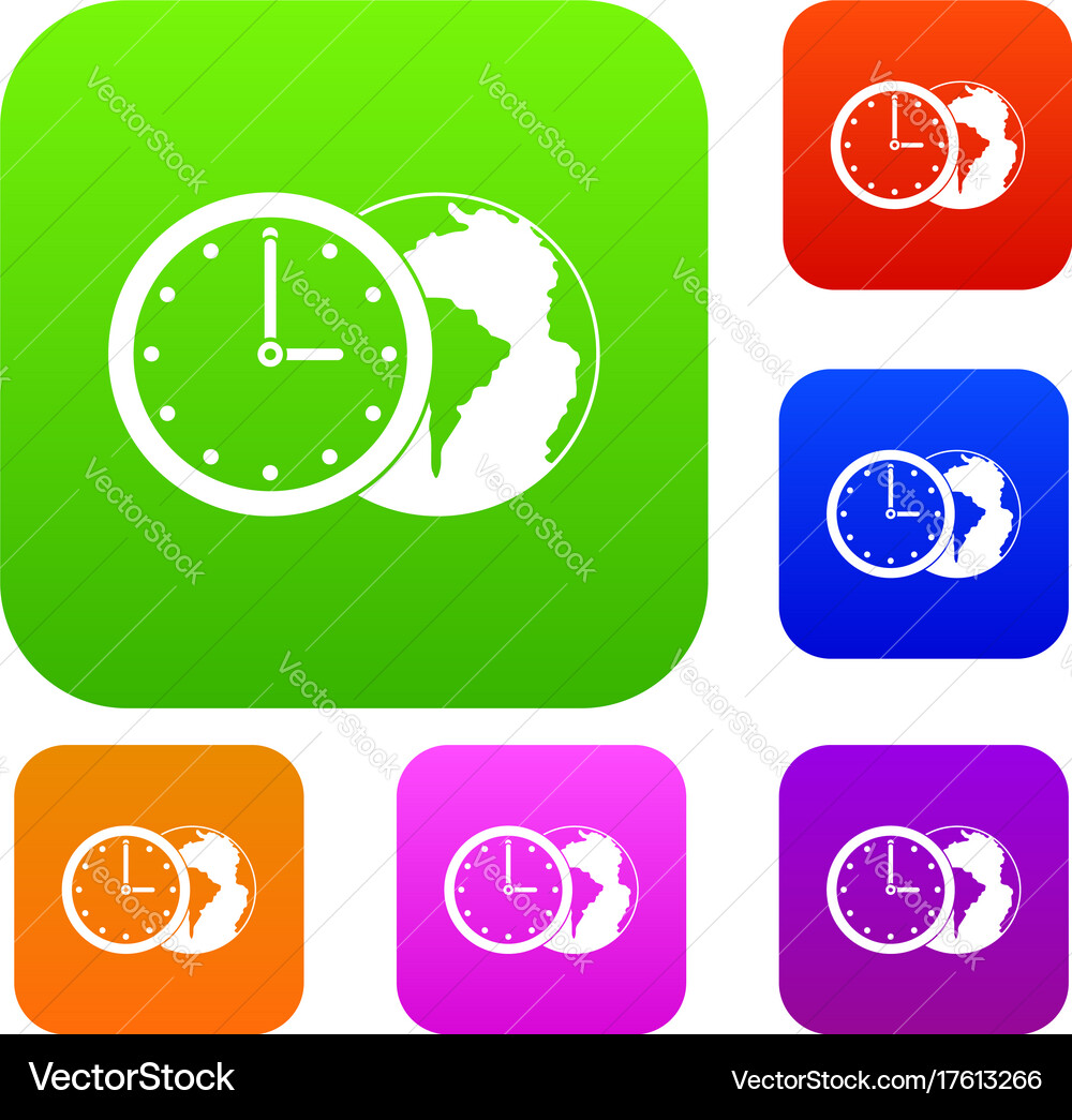 World planet with watch set color collection Vector Image