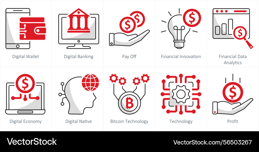 A set of 10 blockchain icons as digital wallet Vector Image