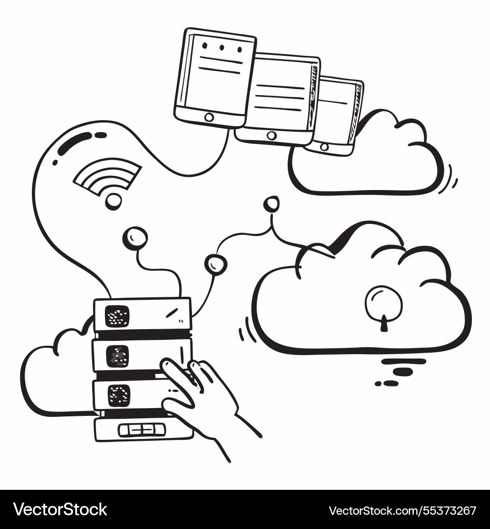 Cloud server network with connected devices Cloud server network with connected devices vector image