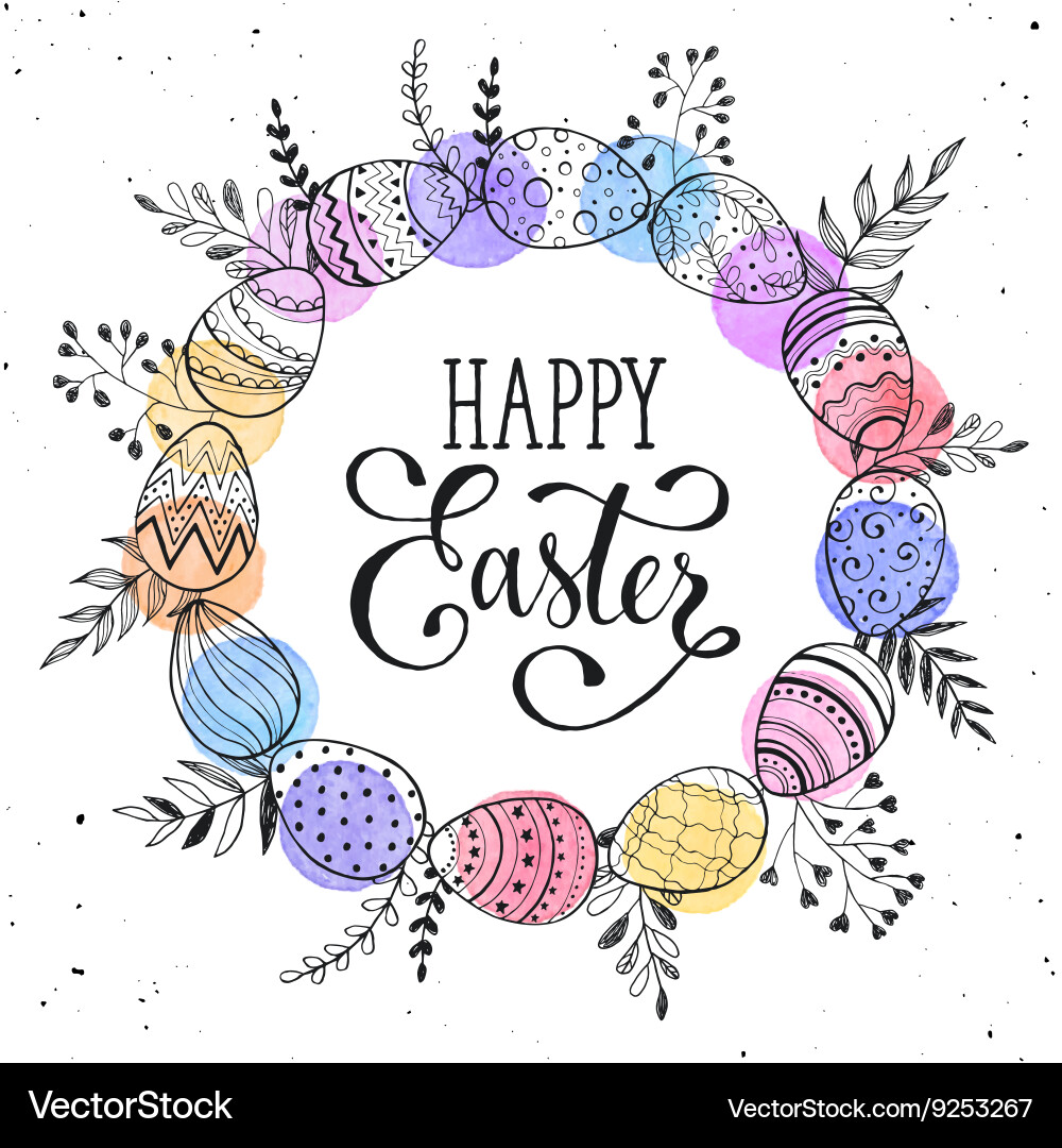 Easter Wreath with Eggs Vector Image