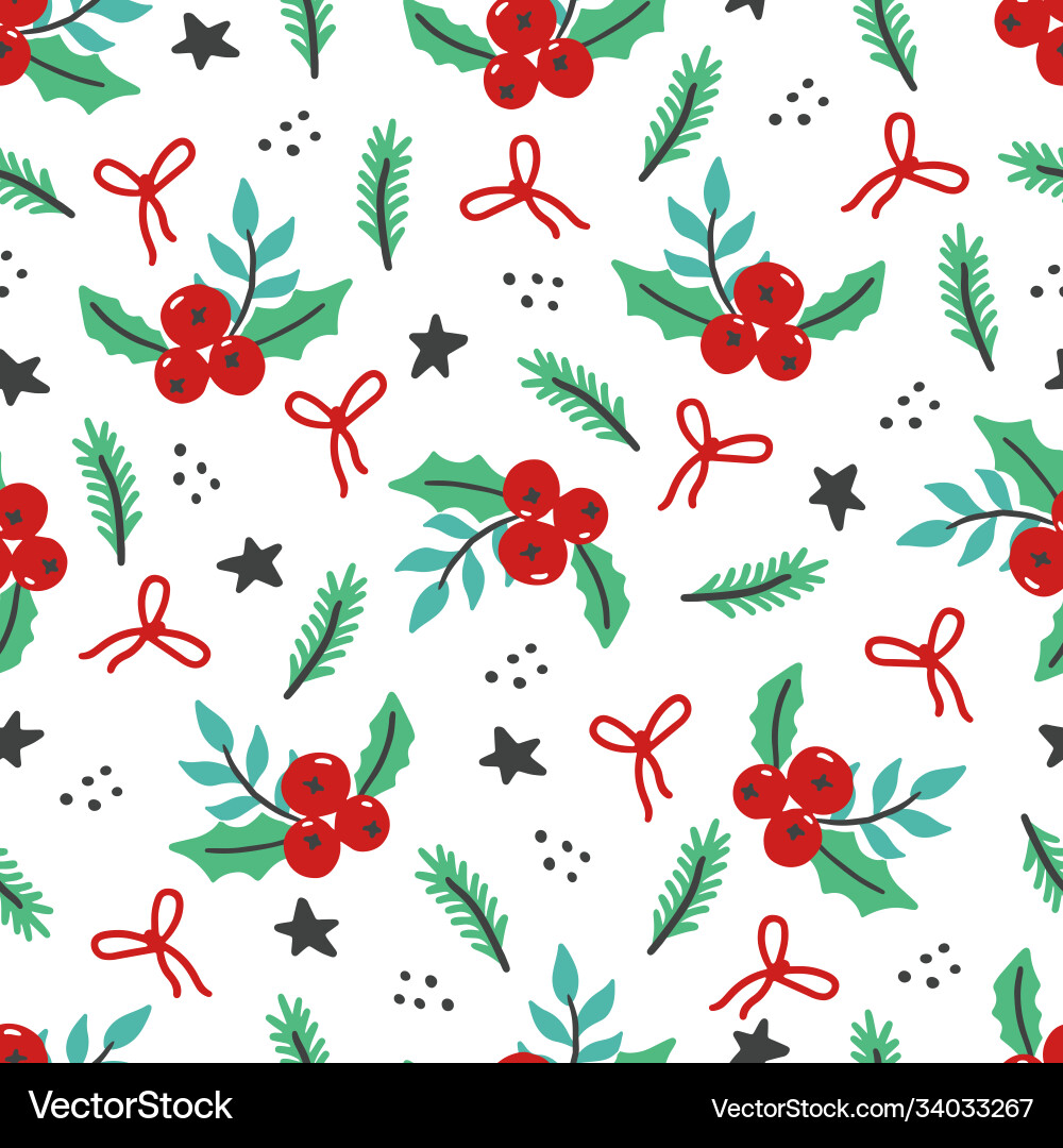 Festive Christmas Floral Pattern Vector Image