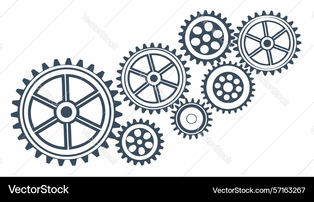 Interlocking gear set outline design generative vector image