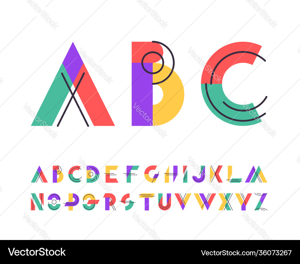 Lines and colorful blocks latin font graphical Lines and colorful blocks latin font graphical vector image