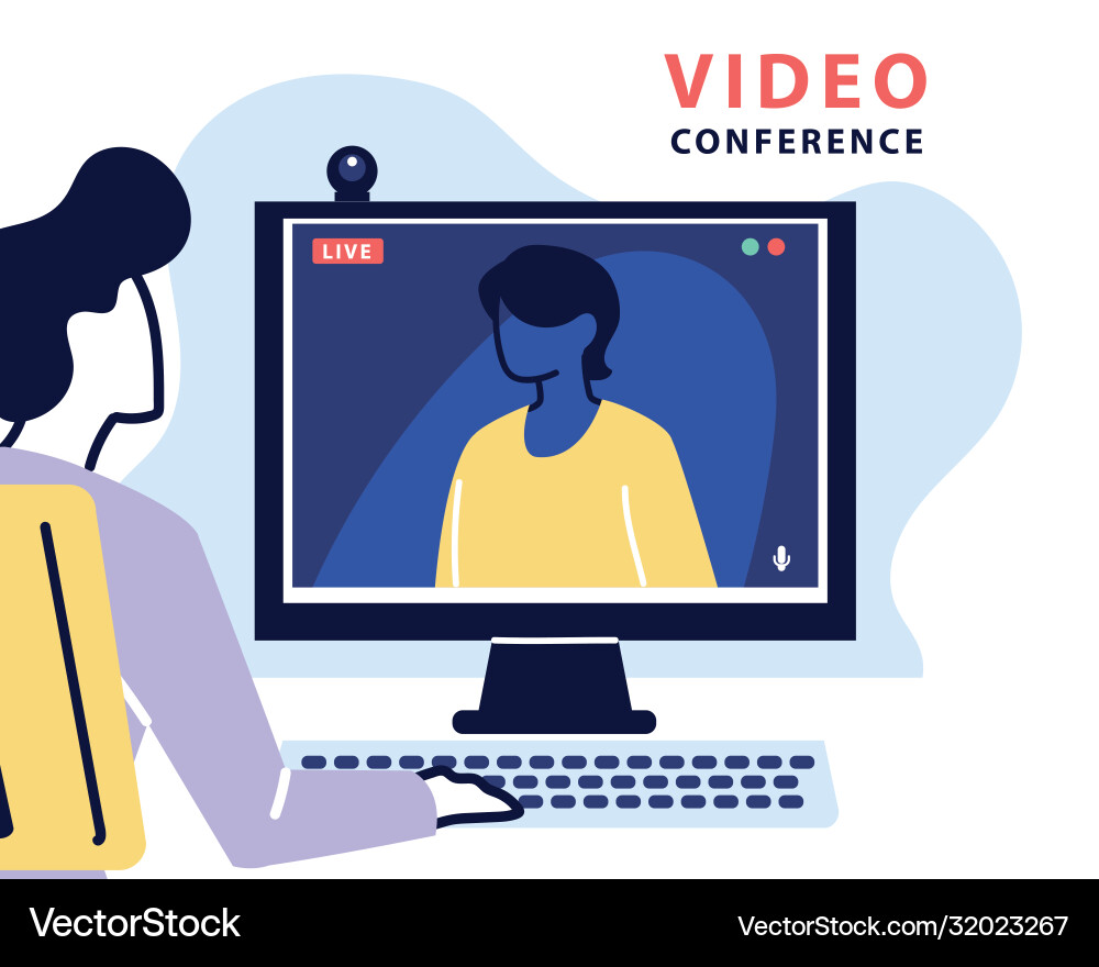 Man using computer for virtual meeting Vector Image
