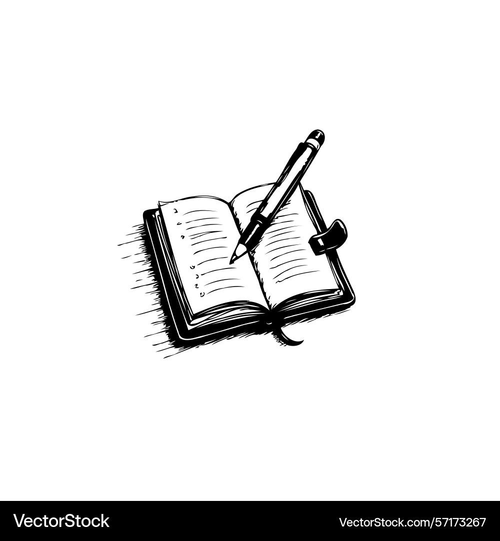 Minimalist of an open notebook with pen resting Vector Image