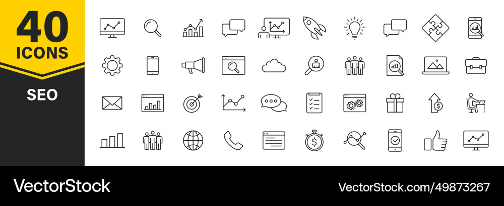 Set of 40 seo and development web icons in line Vector Image