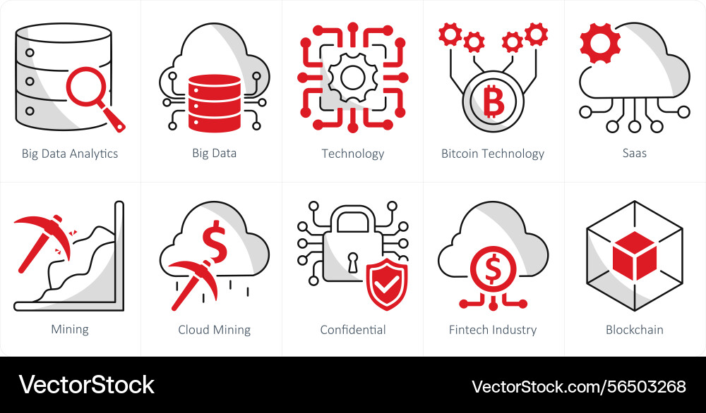 A set of 10 blockchain icons as big data vector image