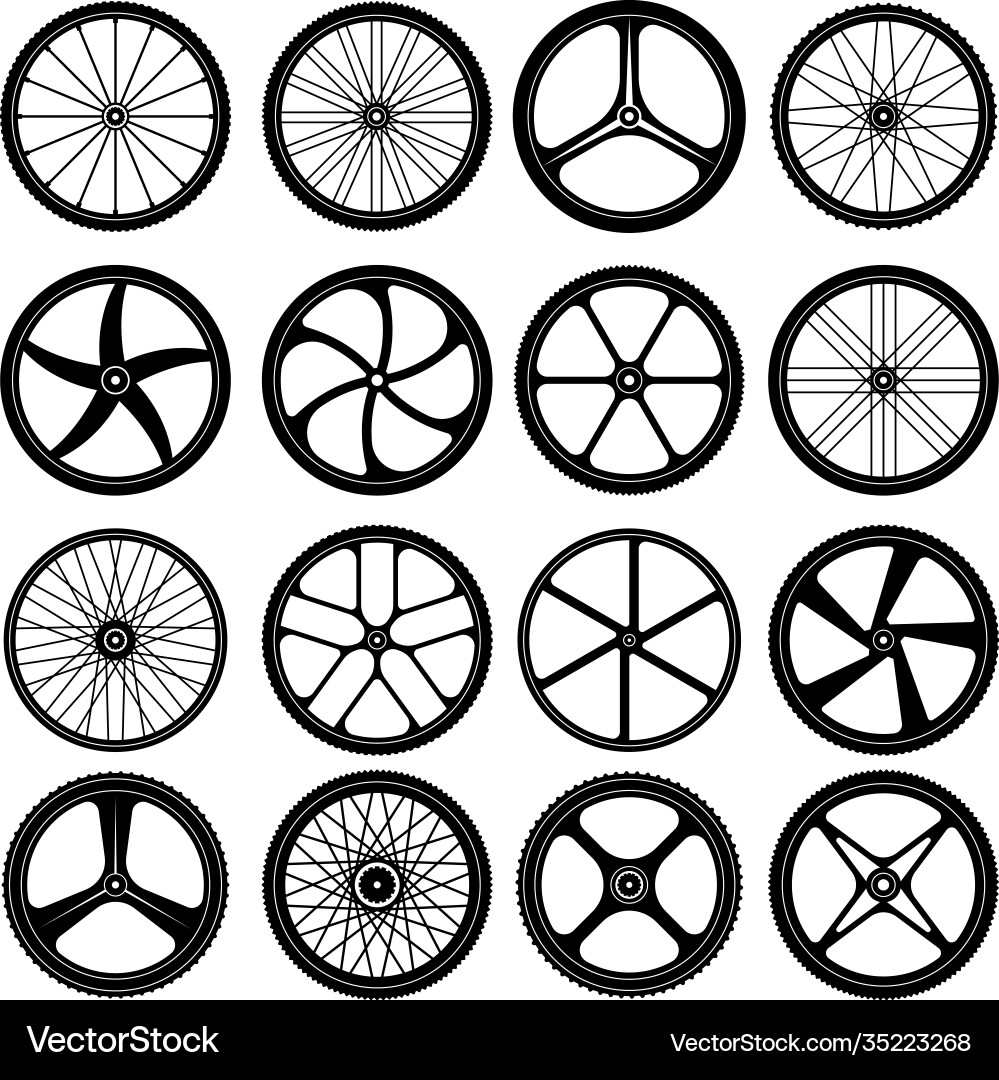 Bike Wheel Silhouettes - Spokes & Tires vector image