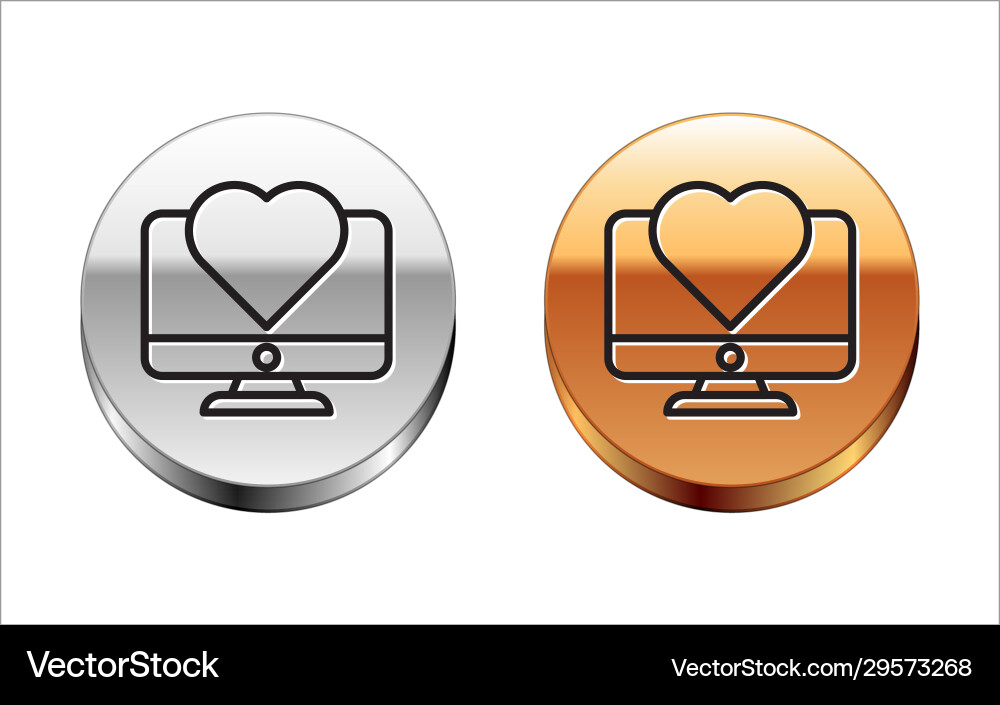 Black line computer monitor with heart icon Vector Image