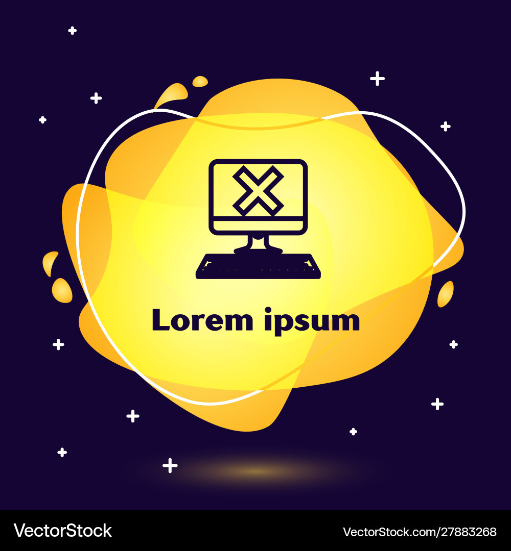 Black line computer with keyboard and x mark icon Black line computer with keyboard and x mark icon Vector Image