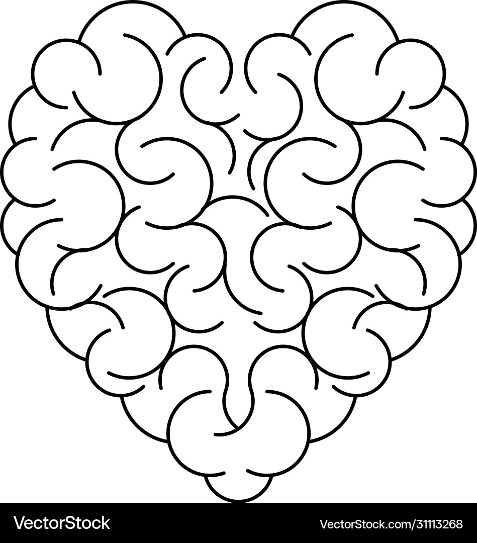Brain in form heart empty background vector image