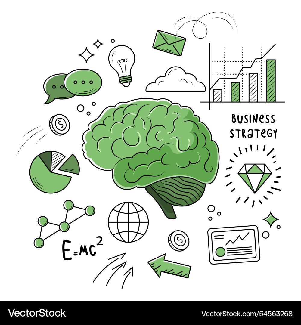 Brain with business strategy and science elements Brain with business strategy and science elements Vector Image