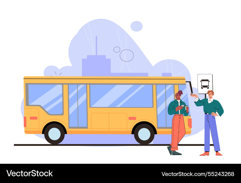 Bus stop with people waiting Royalty Free Vector Image