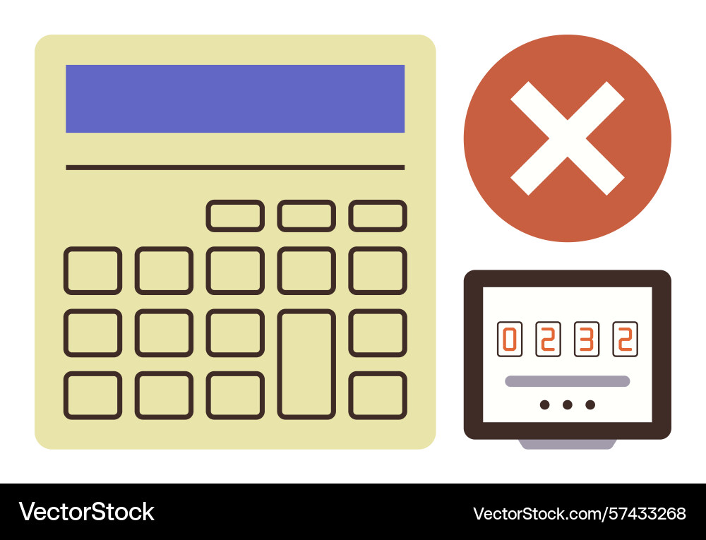 Calculator with error indicator and number counter vector image