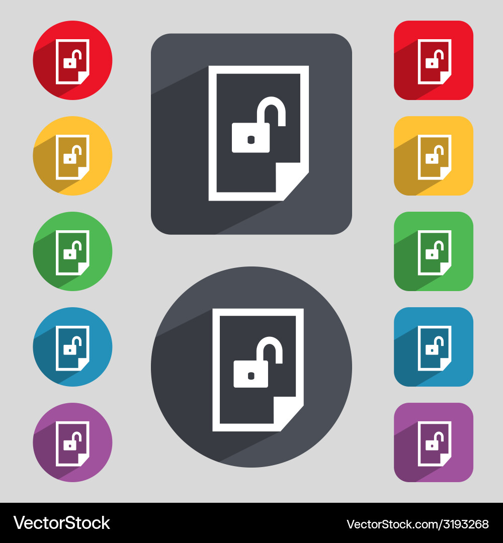 File unlocked icon sign set of coloured buttons Vector Image