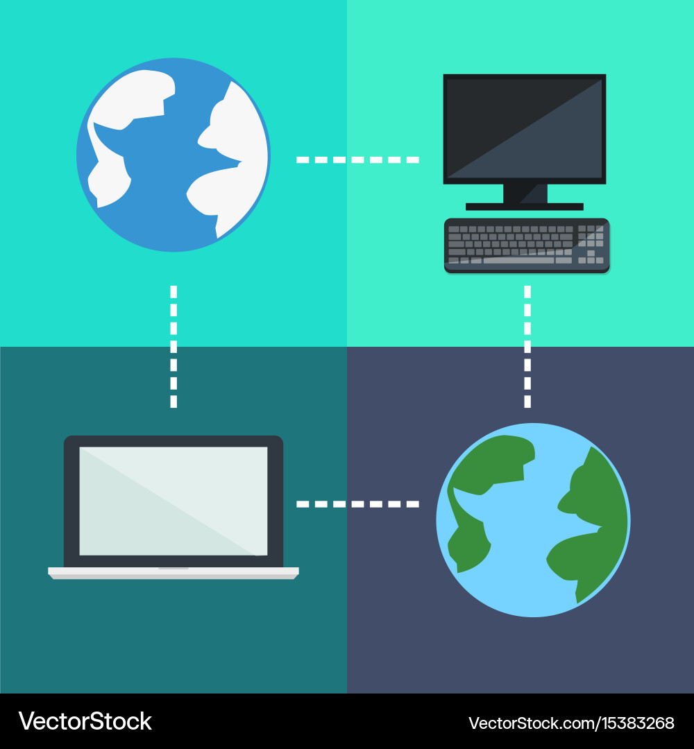 Flat icons planets and computer connection Vector Image