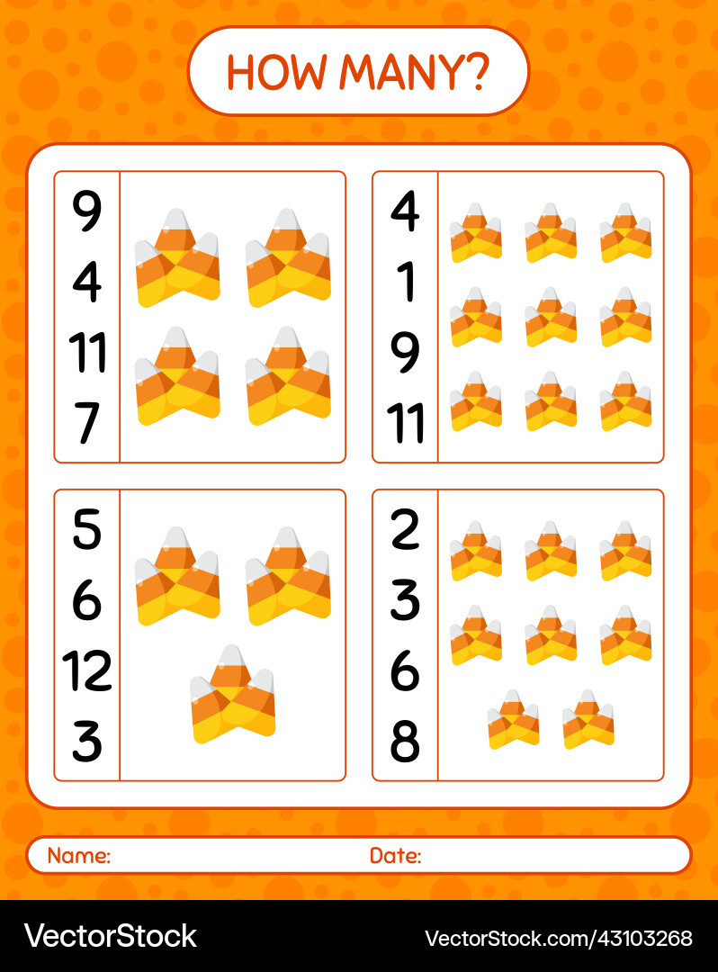 How many counting game with candy corn worksheet How many counting game with candy corn worksheet vector image