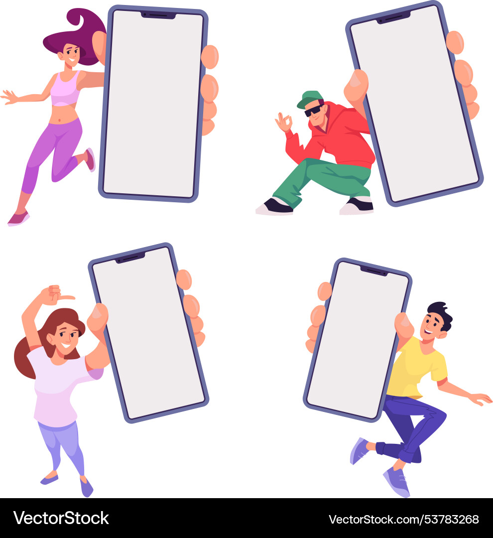 People with phone active characters in action People with phone active characters in action vector image