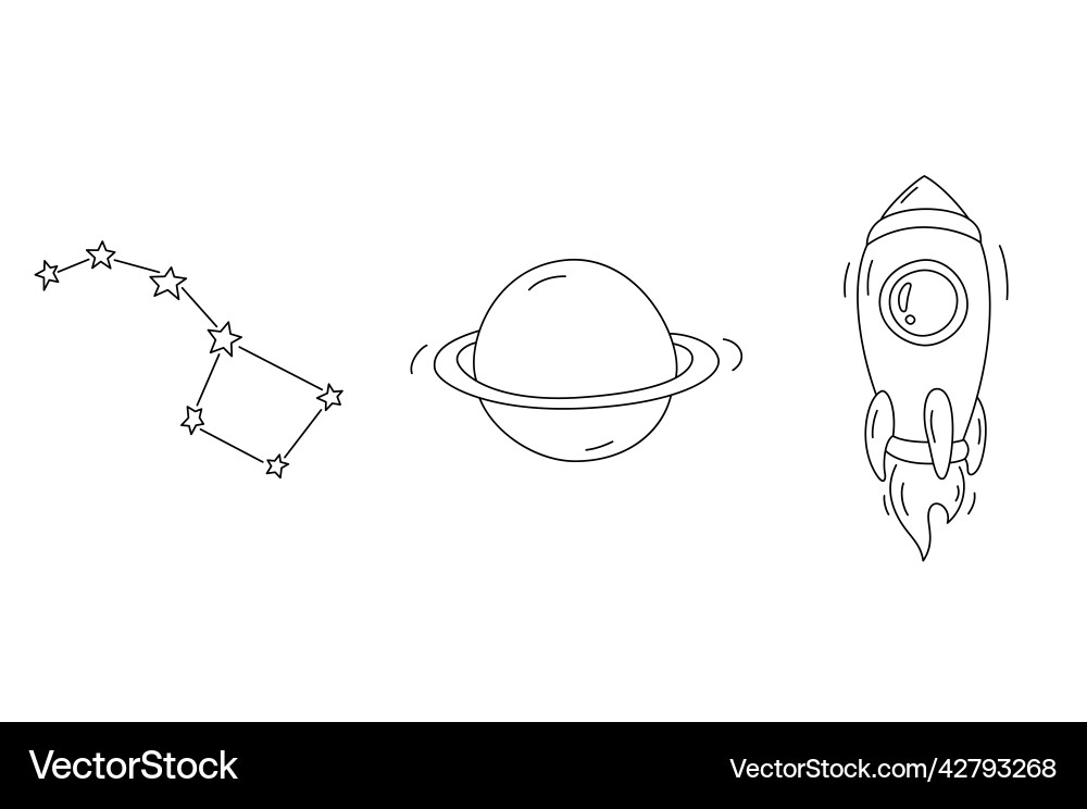 Set of space icons in outline style stars planet Vector Image