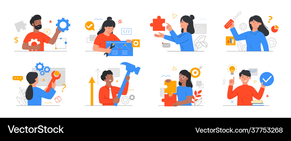 Solving and fixing technical problems Solving and fixing technical problems vector image
