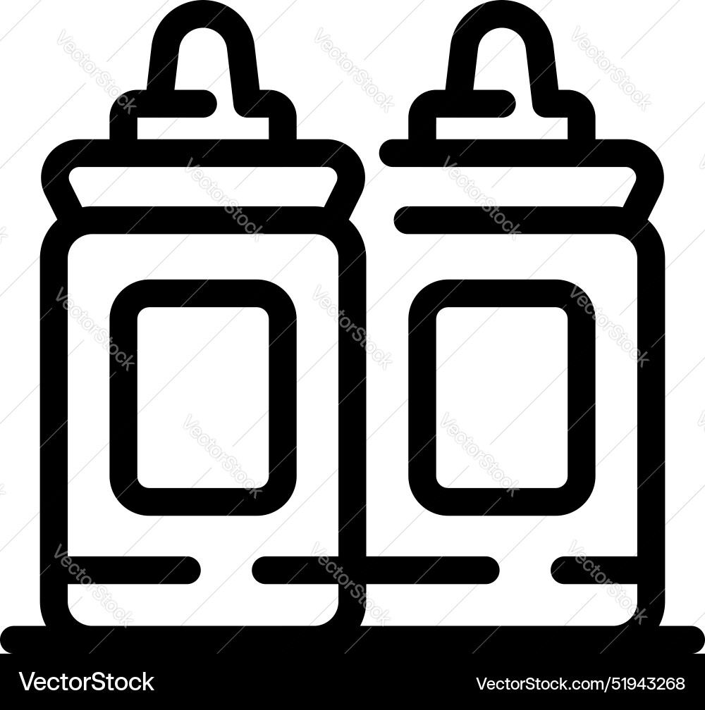 Two bottles of sunscreen standing on shelf in line Vector Image