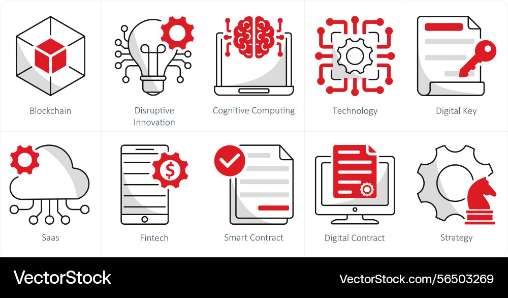 A set of 10 blockchain icons Vector Image